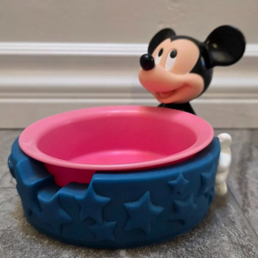 Vintage Applause Disney Mickey Mouse Cat/Dog Water Or Food Bowl & Bowl Holder